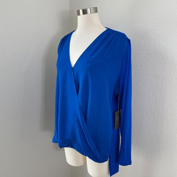 NEW Vince Camuto Womens Large Cobalt Blue Essentials Long Sleeve Wrap Blouse Top - Picture 7 of 12
